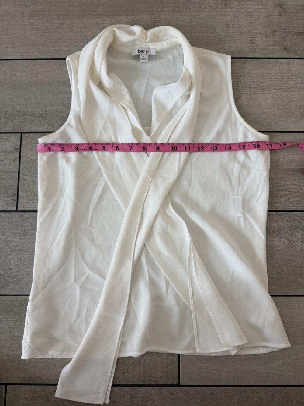 Bar III White Sleeveless Scarf-Neck Blouse